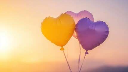 Fototapeta premium Heart-Shaped Balloons at Sunset: A Romantic Symbol of Love and Hope