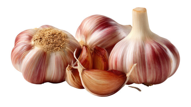 Garlic: Close-up shot of whole garlic bulbs and cloves, showcasing the intricate textures and freshness of the culinary herb, perfect for illustrating food, health, and cooking themes.