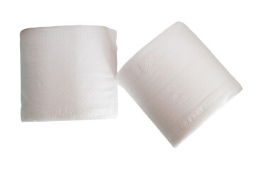Two rolls of white tissue paper or toilet paper in stack isolated on white background with clipping path