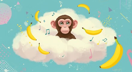 Surreal Animated Monkey Dream Motion Graphic
A surreal vector motion graphic and looped animation featuring a dreamy monkey floating amid tropical clouds and musical notes. Ideal for presentations