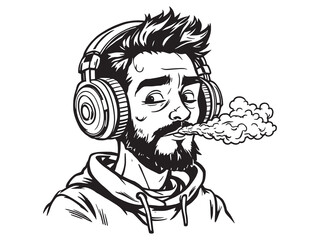 abstract smoker profile silhouette in line art style