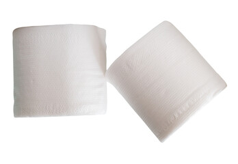 Two rolls of white tissue paper or toilet paper in stack isolated with clipping path in png file format