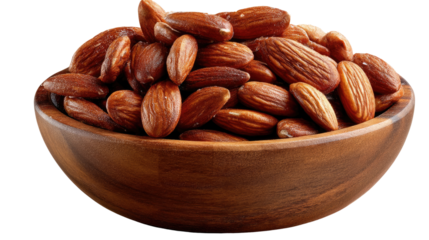 Almonds in Wooden Bowl: A rustic wooden bowl overflows with a generous helping of roasted almonds, their rich brown color hinting at their delicious flavor.