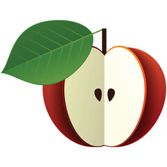 Apple half red fruit with seeds vector. Food illustration icon. Ripe sweet organic vitamin nutrition isolated on white background