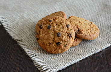 Delicious Oatmeal Chocolate Chip Cookies on a Rustic Burlap Table