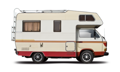 Classic German motorhome side view isolated on transparent background. PNG