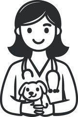 Obraz premium Illustration of a female veterinarian holding a happy dog wearing a stethoscope symbolizing pet care and animal health