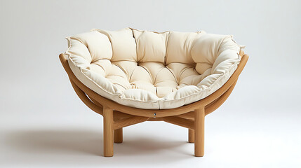 A wooden chair with a white cushion