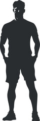 Silhouette of a standing man with hands in pockets wearing shorts and casual shoes
