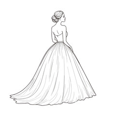 Fototapeta premium Woman in wedding gown, line drawing, monochrome, for invitations