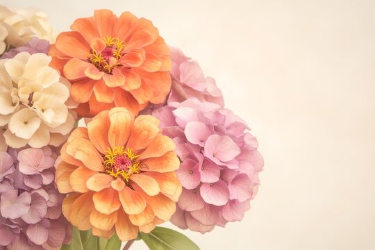 Softly colored flowers in a close-up bouquet arrangement.