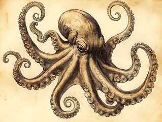 Intricate illustration of an octopus with detailed tentacles.