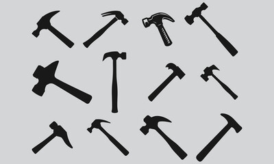 Vector Illustration of Different Hammer Types Silhouette Style