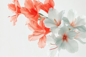 Obraz premium Delicate bouquet of coral and pale flowers in soft light.