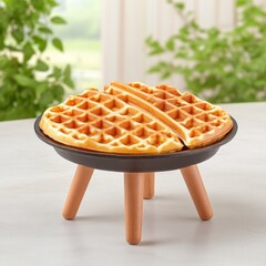 Delicious Fresh Waffles on a Wooden Stand with Natural Light