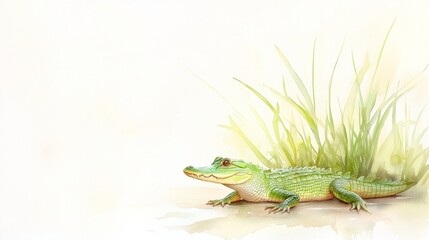 Realistic Illustration of a Crocodile Resting by the Water's Edge