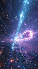 Fototapeta premium Futuristic Cityscape with Neon Lights and Glowing Core