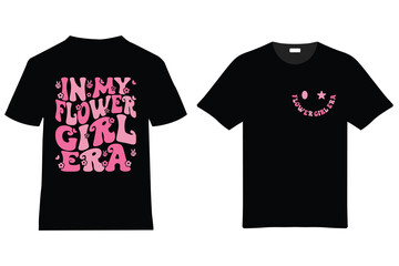 Naklejka premium Black Tshirts Featuring Flower Girl Era Designs Front And Back Apparel Mockup Displaying Girly Graphic Prints For Fashion Retail