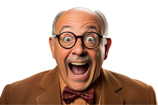 Senior Man with Funny Expression – Isolated Portrait on Transparent Background