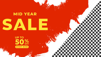 MID YEAR SALE OFFERS AND PROMOTION TEMPLATE BANNER ROUGH DESIGN.COLORFUL ORANGE COLOR BACKGROUND VECTOR. GOOD FOR SOCIAL MEDIA POST, COVER , POSTER 