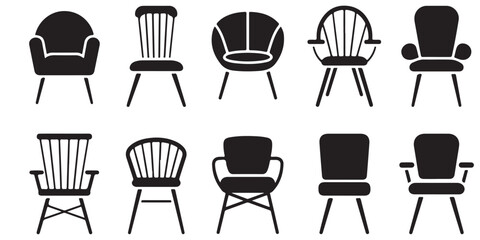 set vector various chair silhouettes, Chairs silhouettes collection