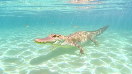Crocodile Swimming Gracefully Underwater in Clear Tropical Waters