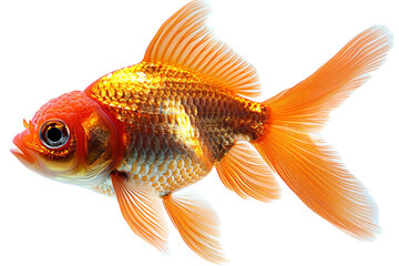 Fototapeta premium Single Orange Goldfish Isolated on White Background – Aquatic Pet Animal Concept