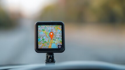 GPS Device Showing Map Navigation on Vehicle Dashboard