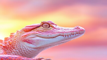 Colorful Alligator Portrait Against Soft Sunset Background