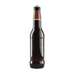 Sleek Dark Brown Glass Beer Bottle with White Label Mockup on Transparent Background