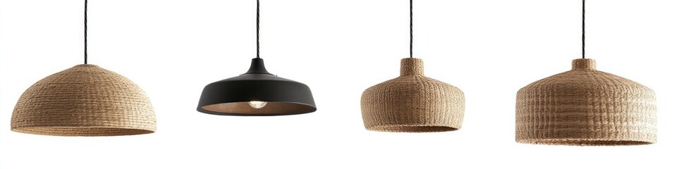 Woven & metal pendant lights; modern, rustic styles