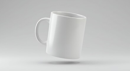 Obraz premium Floating White Ceramic Mug Mockup: Clean Product Display on Neutral Background, Minimalist Style, Emphasizing Purity and Modern Design for Commercial Use, Suitable for Branding Presentation.