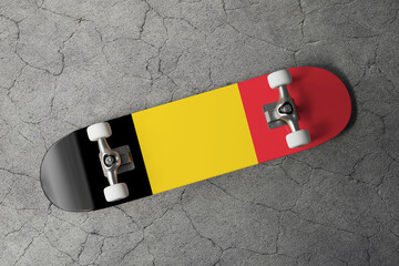 Skateboard with the flag of Belgium 3D Rendering
