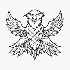 Trippy Eagle with Wound – Outline Vector Illustration on White Background