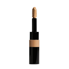 Obraz premium Close up of concealer stick with beige makeup product and black container on transparent background for beauty cosmetics and skincare concepts.
