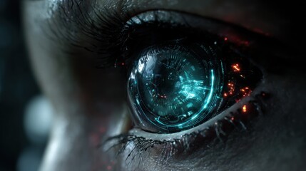 Close-up of a futuristic eye with digital elements