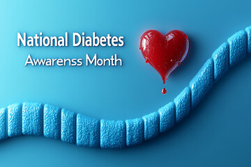 National diabetes awareness month concept with heart and blue symbol