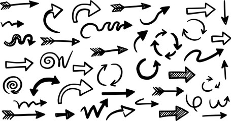 Fototapeta premium Hand Drawn Arrow Vector Set: Black Doodle Arrows Arrows Clipart Design