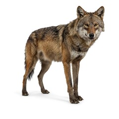 Obraz premium Majestic Wolf Standing Isolated on White Background