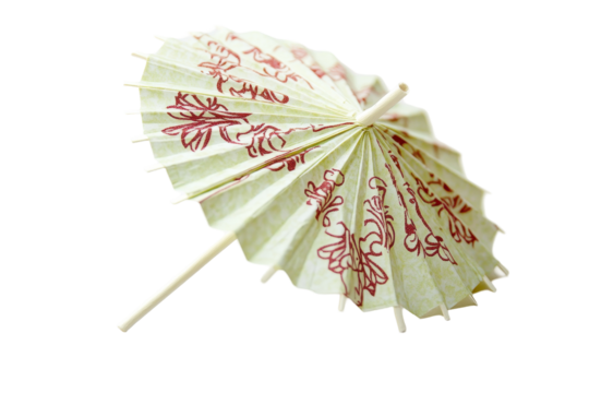 Isolated Green Paper Cocktail Umbrella with Red Pattern