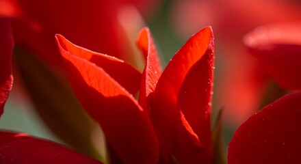 Blooming Red Flower Close-up with Delicate Petals and Soft Lighting