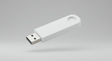 Floating White USB Flash Drive Mockup on Neutral Background: Clean, Minimalist Data Storage Solution for Business Presentations and Tech Marketing, Contemporary and Professional Style