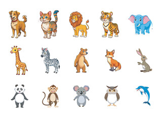 Set of cartoon animals vector illustration 