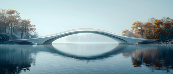 Modern bridge with autumn lake.