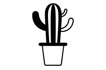 Small Cactus Outline Silhouette Vector Illustration