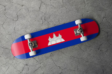Skateboard with the flag of Cambodia 3D Rendering