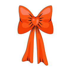 Red bow illustration with bow-knot in form of a heart. Love symbol. Dating, marriage, birthday decoration.