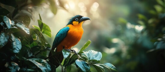 Fototapeta premium Colorful Bird in Lush Green Canopy