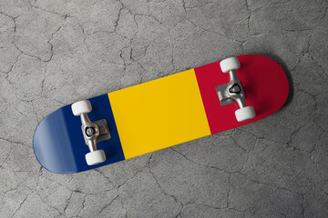 Skateboard with the flag of Chad 3D Rendering