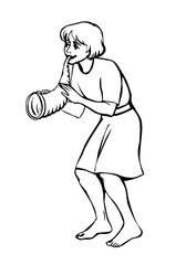 Vector drawing. Young boy playing music